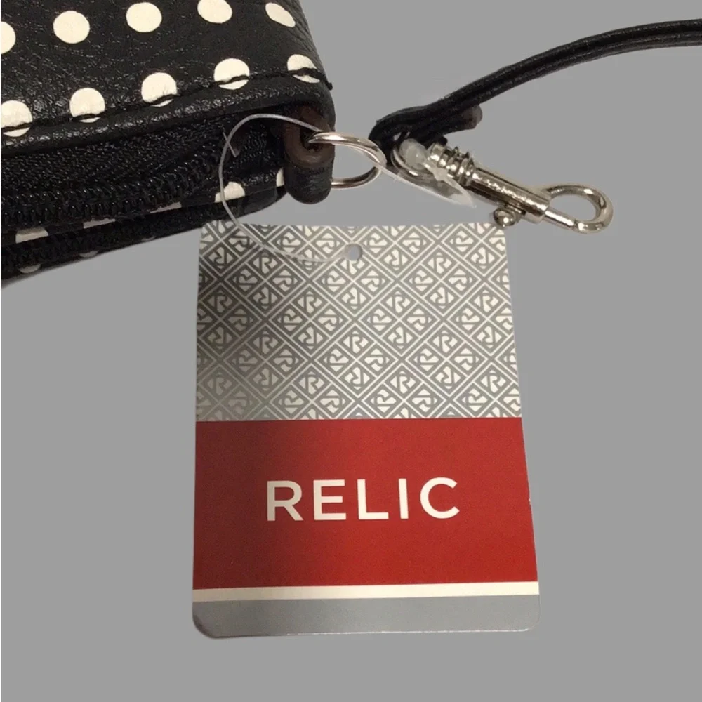 NEW RELIC by Fossil Evie Wristlet Crossbody Clutch Black and White Polka Dots - Picture 9 of 10
